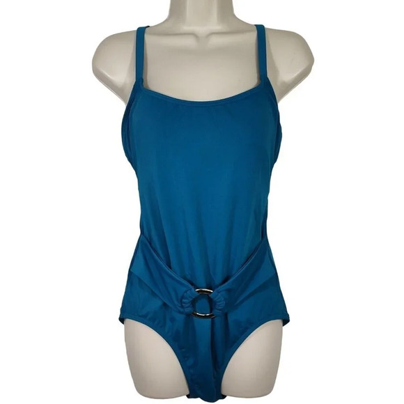 Time And Tru One Piece Swimsuit Women Size L 12-14 Blue Padded Adjustable Strap - Picture 1 of 8